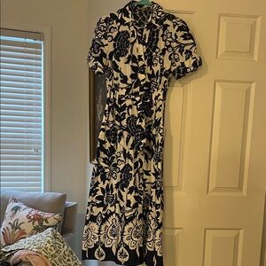 Zara Blue & White Floral Midi Dress